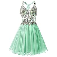 Women's Beaded Crystal Chiffon Homecoming Dress Short Prom Gowns