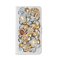 Crystal Wallet Phone Case Compatible with Samsung Galaxy S23 Ultra - Cross - Gold - 3D Handmade Sparkly Glitter Bling Leather Cover with Screen Protector & Neck Strip Lanyard