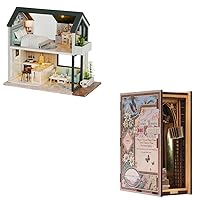 Fsolis DIY Dollhouse Miniature Kit with Furniture, 3D Wooden Miniature House with Dust Cover, Miniature Dolls House kit 1:36 Scale