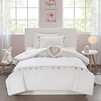 Mi Zone Kids Tessa Cozy Comforter Set, Colorful Fun Design All Season Children Bedding Girls Bedroom Décor, Full/Queen, White with Colorful Tassel 4 Piece