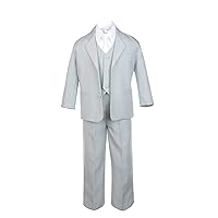 6pc Boy Gray Vest Set Suits with Satin White Necktie Outfits Baby to Teen