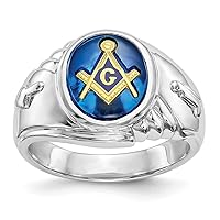 14k White Gold Solid Polished Closed back Not engraveable Mens Masonic Ring Size 10 Jewelry for Men