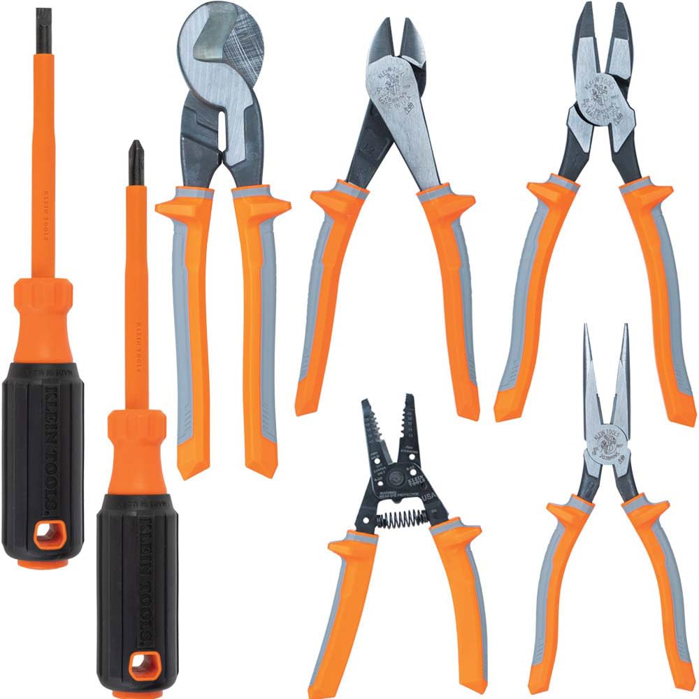Klein Tools 9421R 1000V Insulated Plier Tool Set with 3 Pairs of Pliers, Cable Cutter, Wire Stripper, and 2 Screwdrivers, 7-Piece