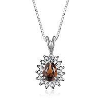 Rylos Halo Pendant Sterling Silver Necklace : Gemstone & Diamond Accent, 18 Chain - 6X4MM Tear Drop Birthstone Women's Jewelry - Timeless Elegance