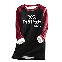 Women's Sherpa Lined Sweatshirts Solid Simple Sports Pullover Plush Tunic Tops Thermal Underwear with Pockets