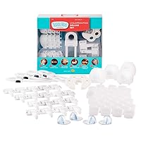 Toddleroo by North States Childproofing Deluxe Kit | 4 Door knob Covers, 34 Plug Protectors, 18 latches, 1 Pinch Protector, 4 Gel Corners, 4 Cabinet Locks | Baby proofing Set (65 Piece Set, White)