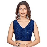 Indian Designer Solid Sequined Georgette Padded Saree Crop Top Blouse For Women