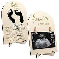 Baby Announcement Picture Frames with Stand, Wooden Sonogram Picture Frame, Cute Ultrasound Picture Frame for the Announcement of Pregnancy or Baby's Birth, Gift For First Time Moms (CS-BDMS)