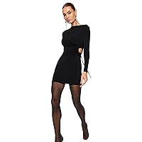 Women's Sexy Long Sleeve Mini Club Dress (US, Alpha, Medium, Regular, Regular, Black)
