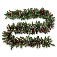 9 ft. Christmas Crestwood Spruce Garland with Battery Operated Warm White LED Lights