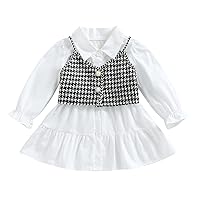 Infant Toddler Baby Girl Fall Winter Outfit Long Sleeve Ruffle Plaid Shirt Dress A-Line Button Down Dress Casual Coat