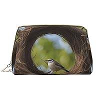 BREAUX Birds Nest Print Organizer, Leather Clutch Zipper Cosmetic Bag, Portable Cosmetic Bag (Large)