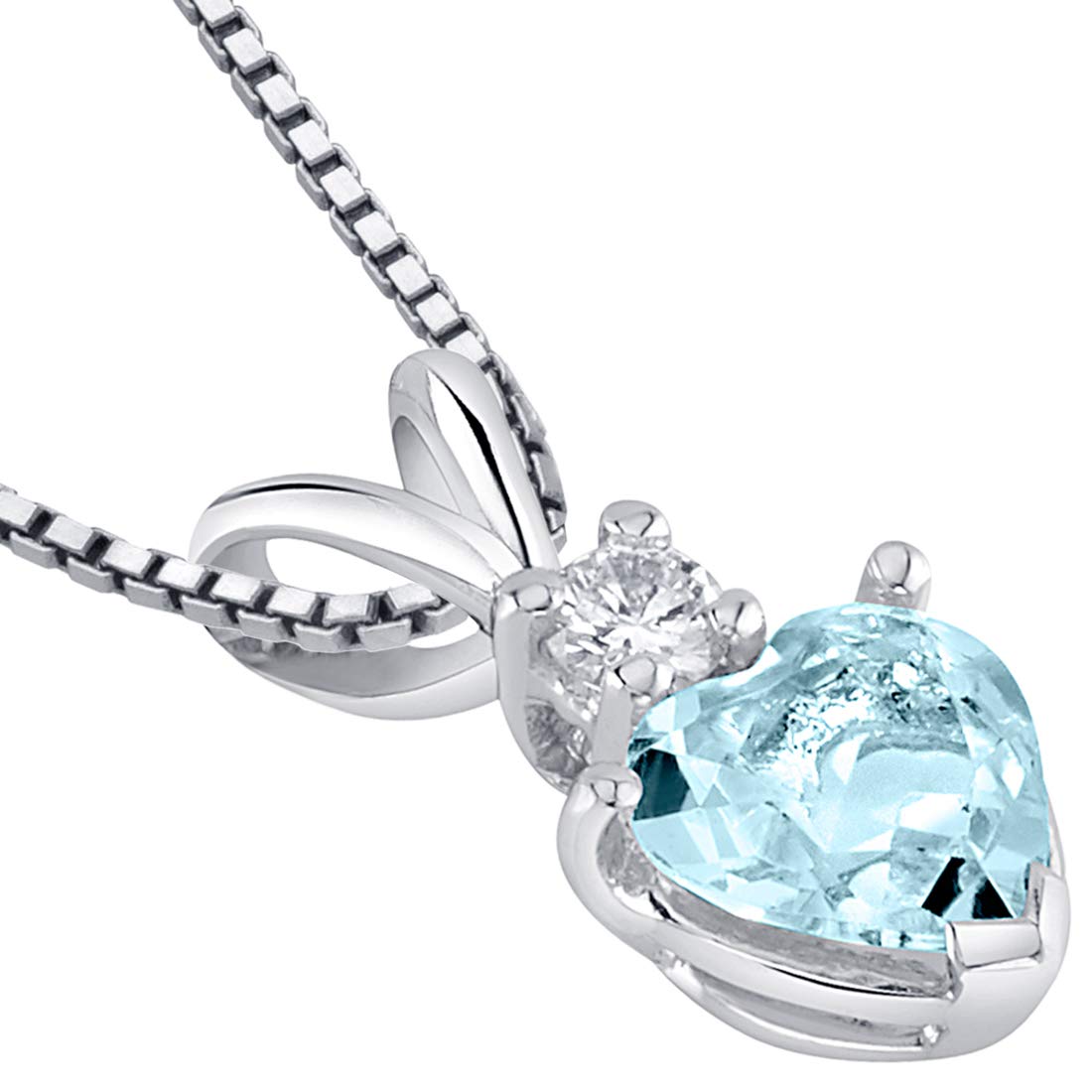 Peora Aquamarine with Diamond Pendant 14K White Gold, Heart Shape Solitaire, 6mm, 0.75 Carat total