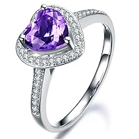 Natural Amethyst Gemstone Heart Shape Wedding Engagement Promise Diamond Solid 14K White Gold Ring for Women
