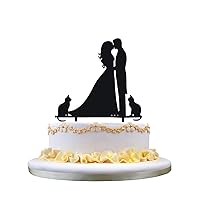 funny cake topper - Silhouette Groom and Bride Kissing Couple and Cute two Cats