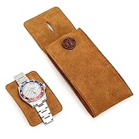 Travel Watch Storage Case for Storage Outdoor Travel & Display,Handcrafted Cow Suede Leather Travel Watch Case - Retro Single-Pack Watch Storage Bag with Unique Dial Pad