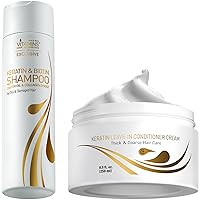 Vitamins Keratin Shampoo and Thick Hair Leave-In Conditioner Kit - Renewing Cleanser for Luminous Blowout Look and No Rinse Conditioning Moisturizer For Dry Damaged Thick Hair - Pro Salon Hair Care
