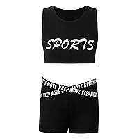 Kids Girls 2 Pieces Outfits Sports Athletic Crop Top Shorts Gymnastics Workout Jogging Sets