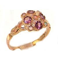 Luxury 9ct Rose Gold Ladies Fiery Opal & Pink Tourmaline Vintage Style Cluster Ring