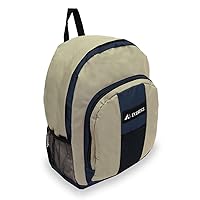 Everest Luggage Backpack with Front and Side Pockets, Navy/Khaki, Large