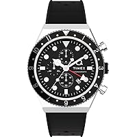 Timex Men's Q Chronograph 40mm Watch - Black Strap Black Dial Stainless Steel Case