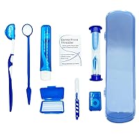 Portable Orthodontic Care Kit Orthodontic Toothbrush Kit Travel Oral Care Kit(8pcs/Set)- Blue