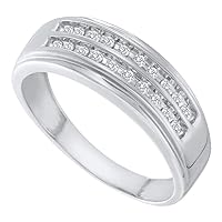 Diamond2Deal 14kt White Gold Mens Round Diamond 2-row Wedding Anniversary Band Ring 1/4 Cttw Color- G-H Clarity- I2-I3
