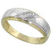 Genuine 10k Yellow Gold Diamond Trio Wedding Sets for Him and Her 2 Diagonal Grooves 3-piece 7mm & 5.5mm wide 0.09 cttw Brilliant Cut sizes 5-14