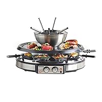 Electric Fondue Pot Sets with Barbecue Grill, 600ml Fondue Pot with 8 Forks and Electric Raclette, Dual Adjustable Thermostats, Perfect Fondue Grill Combo for Family Fun