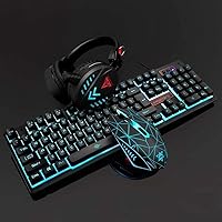Keyboards Gaming Keyboard 4Pcs Keyboard Gaming Mouse Computer Backlight Headset Waterproof Mouse Pad (Color : Black)(Blue)