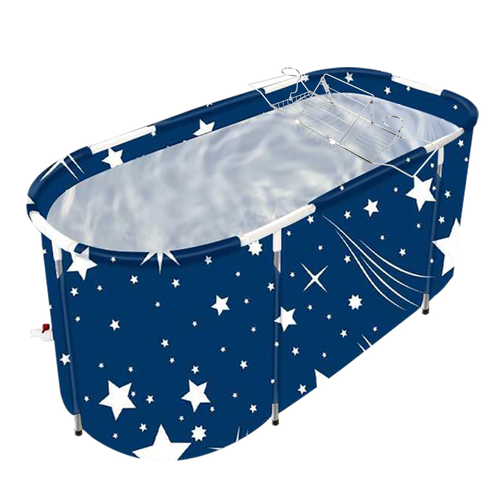 BESTHLS Large Folding Portable Bathtub & Bathtub Tray Caddy for Adult Luxury Bath Shower Stall (Stars)