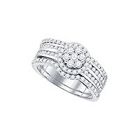14K White Gold Diamond 3-Piece Bridal Wedding Engagement Promise Ring Band Set 1-1/10 Ctw.
