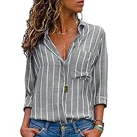 Bengbobar Womens Button Down Shirts Striped Classic Long Sleeve 2024 Summer Collared Office Work Blouses Tops with Pockets