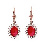 DIAMOND AND JULY BIRTHSTONE RUBY ROSE GOLD DANGLING EARRINGS