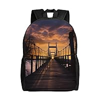 Laptop Backpack for Women Men Lightweight Daypack With Side Mesh Pockets Bridge at dusk Backpacks