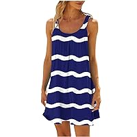 Beach Mini Dress for Women Summer Sleeveless Dresses Loose Cover Ups Swimsuit Casual Vacation Bathing Suit Stripe Swimwear
