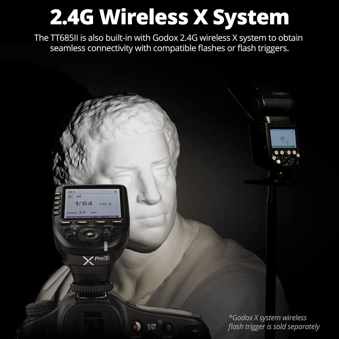 Godox TT685II-S TTL Speedlite High-Speed Sync,2.4G Wireless X System Compatible for Sony Flash A58 A7RII A7II A99 A9 A7R A6300 (TT685II-S)