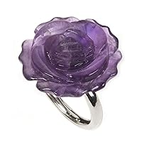 Justinstones Crystal Quartz Carved Gemstone Daisy Flower Promise Ring 25MM Romantic Rose Bud Adjustable Stacking Ring Gift For Her (Adjustable size:8 to12)