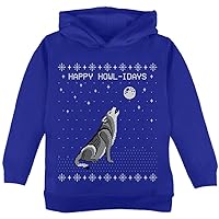 Old Glory Happy Howl-idays Holidays Wolf Ugly Christmas Sweater Toddler Hoodie