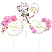 Happy Mothers Day Cake Topper Sign for Mother's Day Cake Decorations for Women Mom Cupcake Toppers 3Pcs Heart Round Rose Flower Floral Mothers Day Decorations Ideas