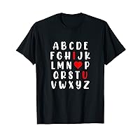 ABC Alphabet I Love You English Valentines Day Shirts (4XL, Black)