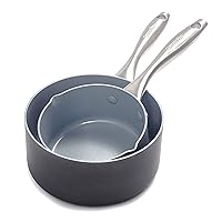 GreenPan Lima Hard Anodized Healthy Ceramic Nonstick 1QT and 2QT Saucepan Pot Set, PFAS-Free, Oven Safe, Gray