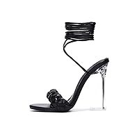 Cape Robbin Tracy Lace Up Sexy Clear High Heels for Women, Women's Transparent Braided Open Almond Toe Heels