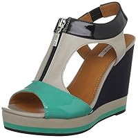 Geox Women's Janira2 Wedge Sandal,Light Grey/Navy/Aqua,35 EU/4.5-5 M US