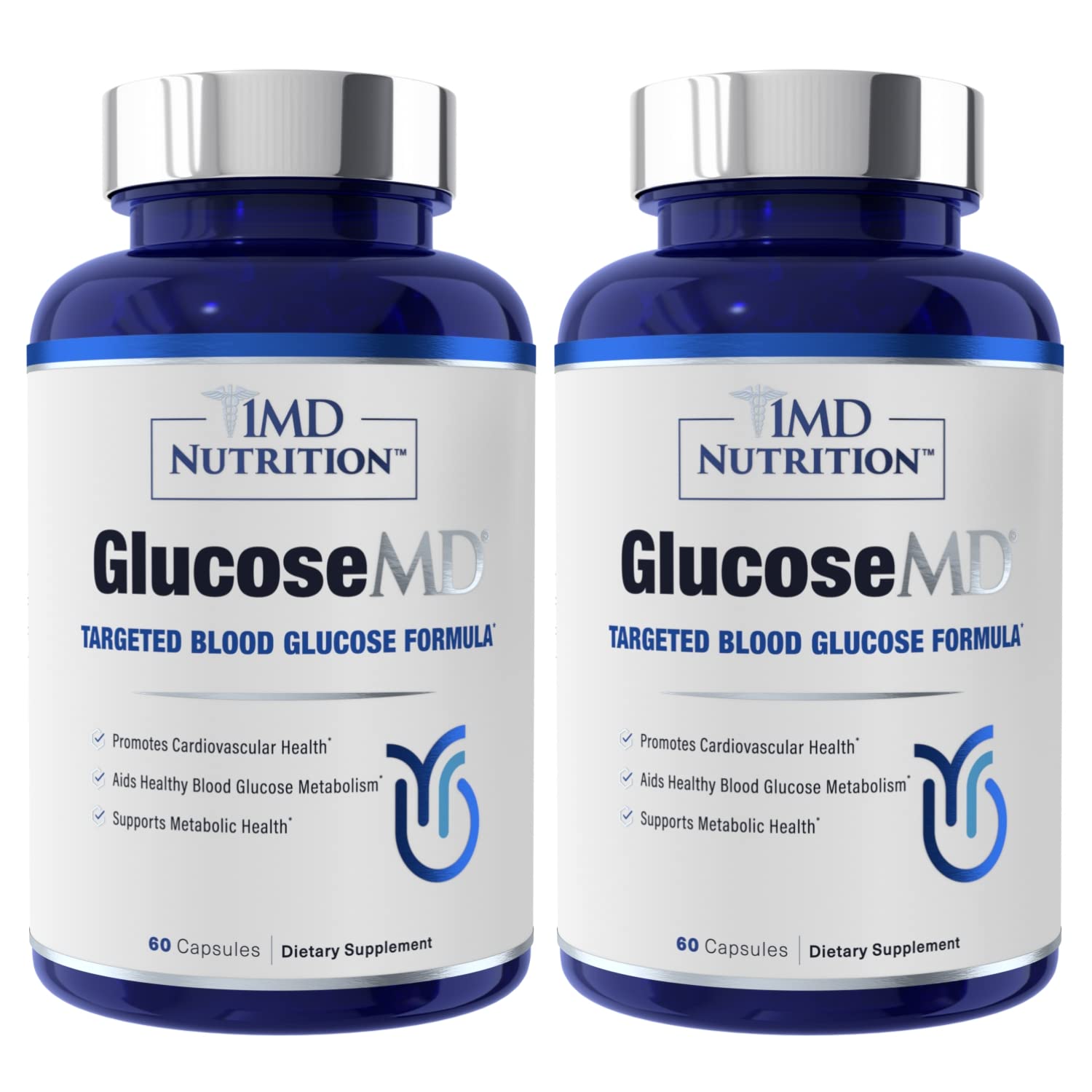 1MD Nutrition GlucoseMD - with Patented Cinnamon Extract, Chromium, Berberine | 60 Capsules (2-Pack)