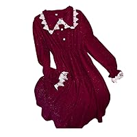 Women's Vintage Printed Boho Dress Long Sleeves Wrap V Neck Button Pleated Belt A-Line Flowy Maxi Dress
