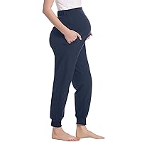 Women's Cotton Maternity Jogger Pants Over The Belly with Pocket - Pregnancy Lounge/Pajama/Pj Sweatpants S-XXL