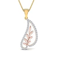 SwaraEcom 14K Yellow Gold Plated Round AAA Cubic Zirconia Leaf Pendant Fashion Jewelry