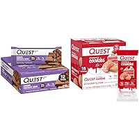 Quest Caramel Chocolate Chunk Protein Bars 12 Count and Strawberry Cake Frosted Cookies Twin Pack, High Protein, Low Carb, Gluten Free