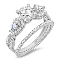 Clara Pucci 2.0ct Round Cut 3 stone White Lab Created Sapphire Engagement Promise Anniversary Bridal Ring Band set 18K White Gold